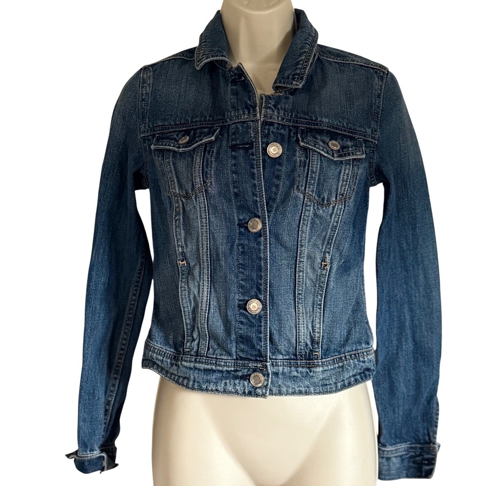 American Eagle Outfitters Womens Medium Wash Denim Trucker Jacket XS Blue Cotton